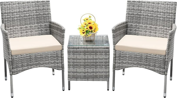 3-Piece PE Rattan Patio Furniture Set with Chairs and Table