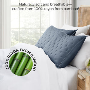 Queen Pillow Shams Set of 2 – 300 Thread Count Bamboo Rayon, Steel Blue
