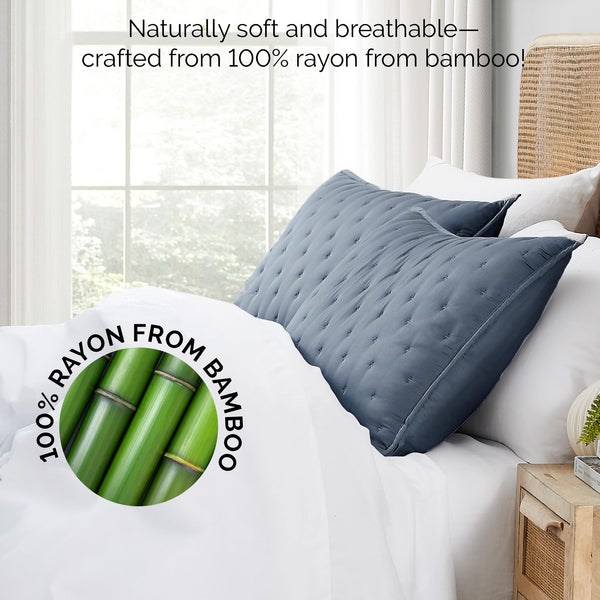Queen Pillow Shams Set of 2 – 300 Thread Count Bamboo Rayon, Steel Blue