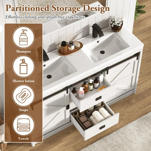 59" Double Bathroom Vanity with Sink, Faucet & Storage Drawers