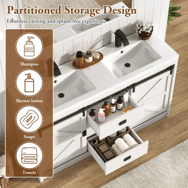 59" Double Bathroom Vanity with Sink, Faucet & Storage Drawers