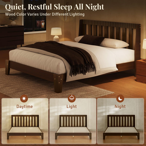 Wood Platform Bed Frame with Fluted Headboard | Queen & King
