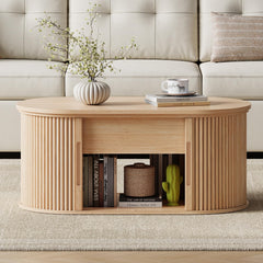 Lift Top Coffee Table with Tambour Door & Storage
