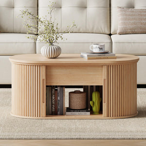 Lift Top Coffee Table with Tambour Door & Storage