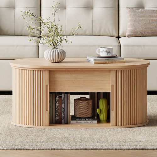 Lift Top Coffee Table with Tambour Door & Storage