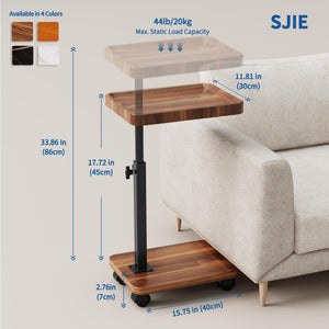 C-Shaped Adjustable Height Side Table with Wheels