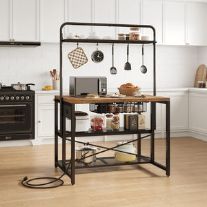 Kitchen Island with Storage & Bakers Rack