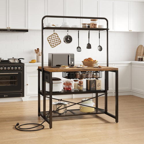 Kitchen Island with Storage & Bakers Rack