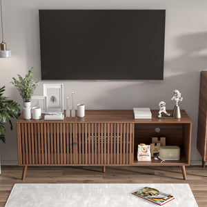 Mid Century Modern TV Stand with Sliding Doors and Storage