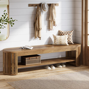 63" Entryway Shoe Bench with Open Storage Shelf