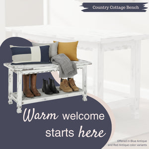 36-Inch Farmhouse Entryway Bench with Storage Shelf