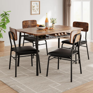 5-Piece Dining Table Set with Storage Rack & Upholstered Chairs