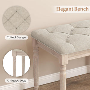 47.5" Tufted Upholstered Bench with Rubber Wood Frame