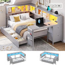 Twin Corner Bed Frame with Desk & Storage