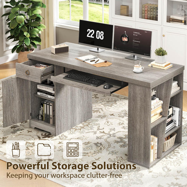 55" L-Shaped Corner Office Desk with Drawers, Cabinet, Shelves & Keyboard Tray