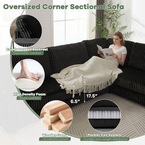 L-Shaped Corduroy Sectional Sofa with USB Charging & Storage