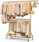 Double Rod Clothing Rack with Storage Shelves