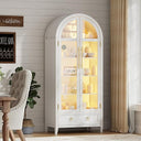 Arch Display Cabinet with Glass Doors, LED Lights & Drawer – 73" Tall