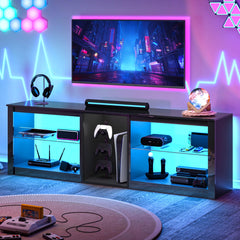 63-Inch High Gloss TV Stand with LED Lights & Glass Shelves