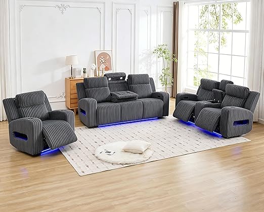 Power Recliner Sectional Sofa with Wireless Charging & USB Ports – 5 Seater