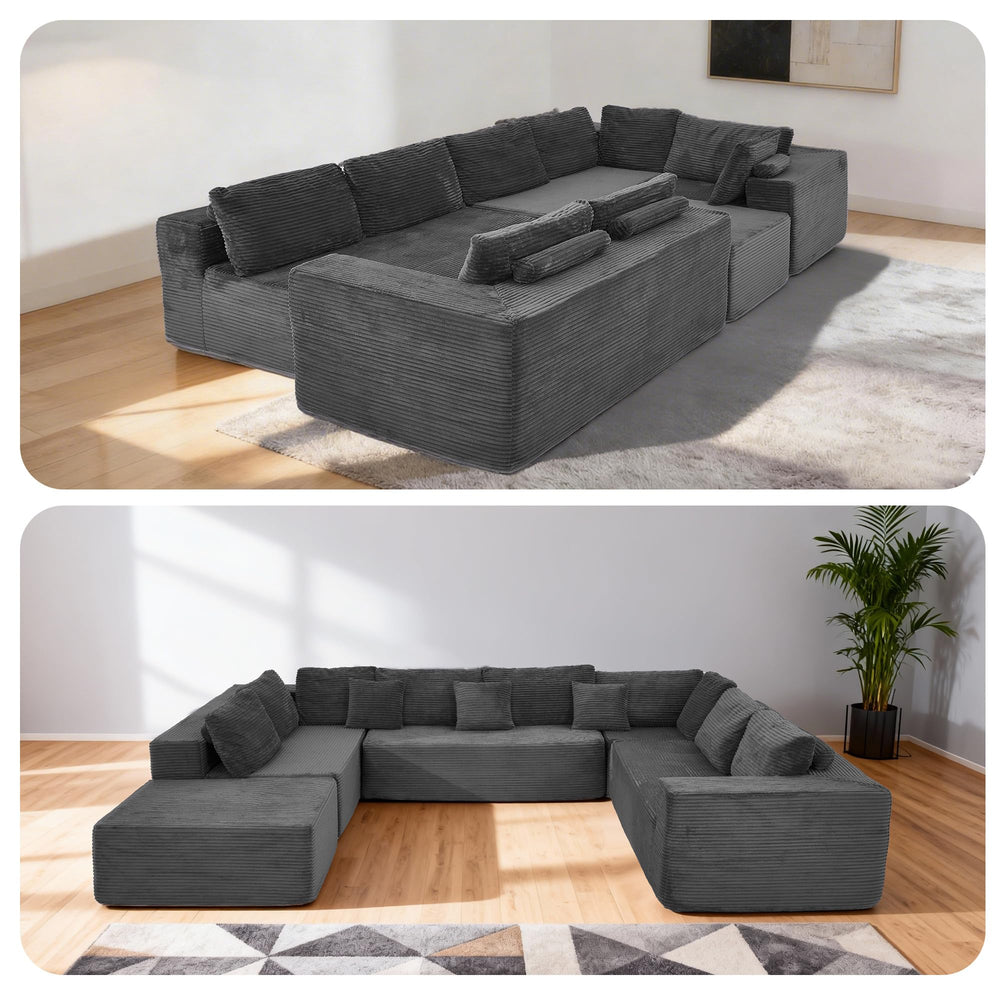 U-Shaped Sectional Sofa 8-Seater Modular Boneless Couch