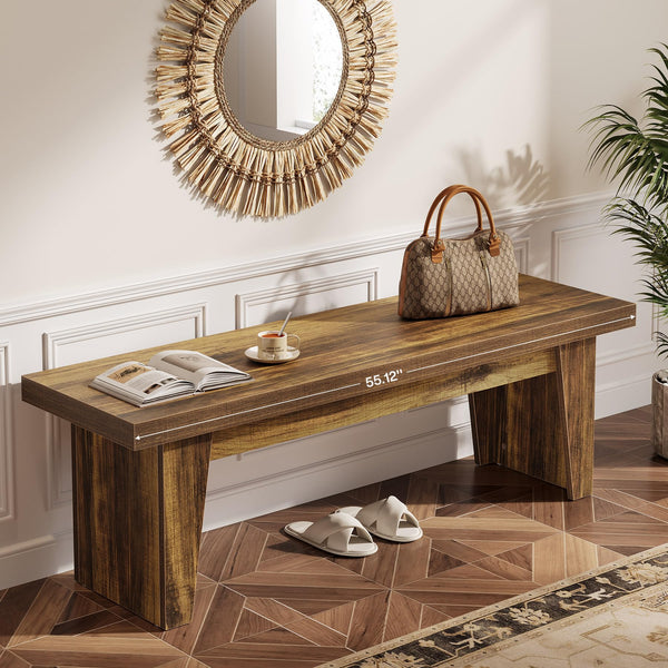 55" Farmhouse Entryway Bench – Dark Brown