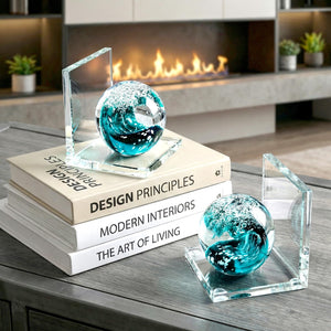 Glass Sea Wave Bookends Set of 2