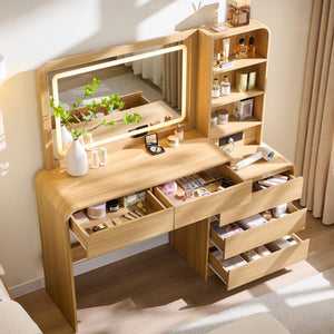 Vanity Desk with Mirror, Lights & 5 Drawers
