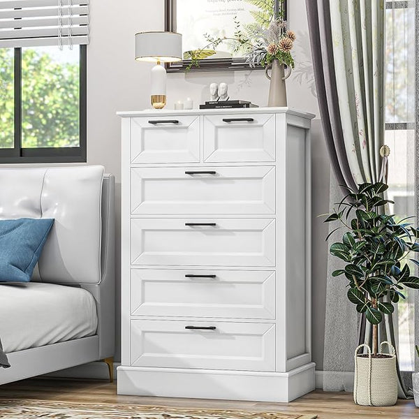 White 5-Drawer Dresser with Black Handles
