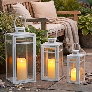 Metal Lantern Set of 3 – Assorted Sizes with Glass Panels