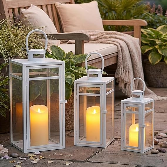 Metal Lantern Set of 3 – Assorted Sizes with Glass Panels