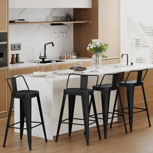 Metal Bar Stools Set of 4 with Back, Indoor Outdoor Counter Height, Matte Black