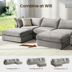 118.5" Modular Sectional Sofa with Storage Ottoman – Light Grey