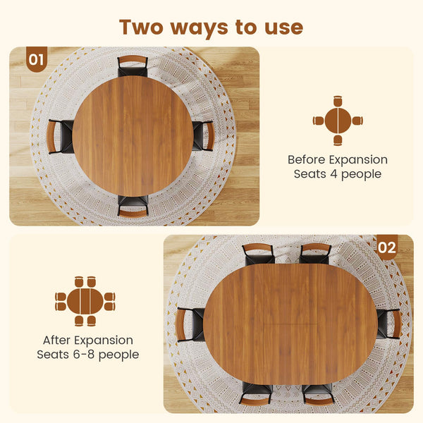 Round Extendable Dining Table Set for 4-8 — 5-Piece Kitchen Table with 4 Cushion Chairs
