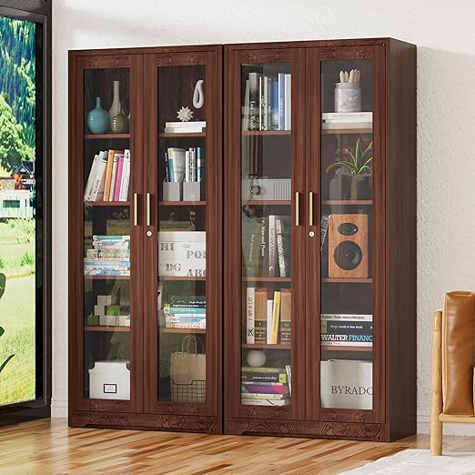 Metal Glass Display Cabinet with Lockable Doors & Adjustable Shelves
