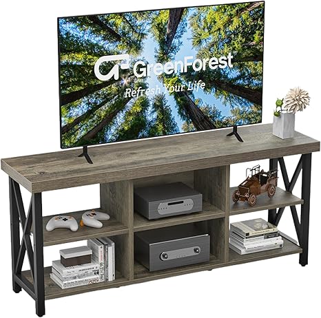 55 Inch Farmhouse TV Stand for 65 Inch TVs with 6 Storage Compartments