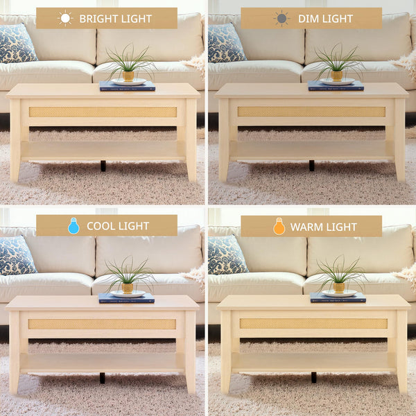 Rattan Lift Top Coffee Table with Hidden Compartment & Storage Shelf