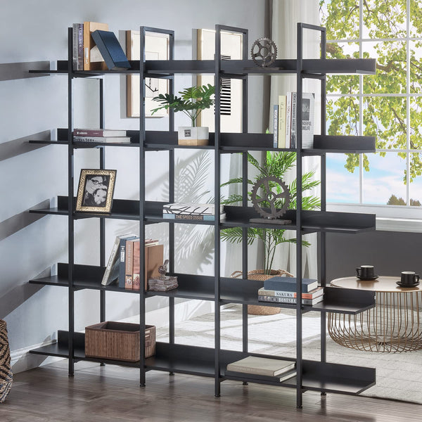 Triple Wide 5-Tier Industrial Bookshelf