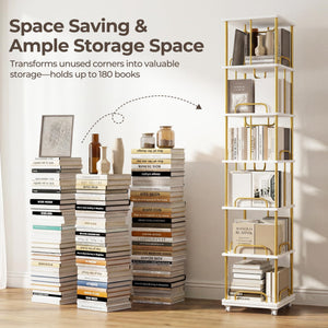 6-Tier Rotating Bookshelf with Wheels