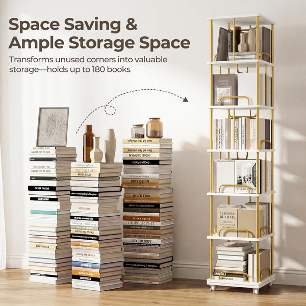 6-Tier Rotating Bookshelf with Wheels