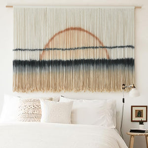 Large Boho Macrame Wall Hanging – Sunset Dip Dye Cotton Tapestry