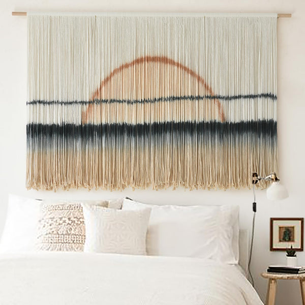 Large Boho Macrame Wall Hanging – Sunset Dip Dye Cotton Tapestry
