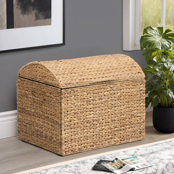 Water Hyacinth Wicker Storage Trunk with Metal Frame