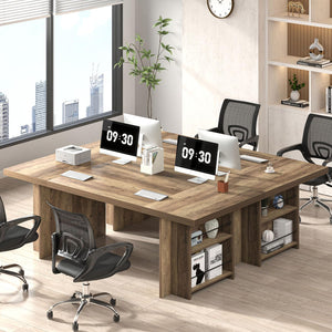 70" Large Executive Desk with Storage Shelves, Industrial Wood