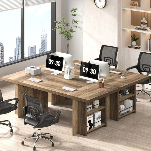 70" Large Executive Desk with Storage Shelves, Industrial Wood