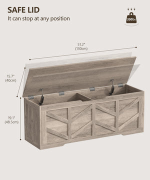 Extra Large Storage Bench with Safety Hinges – 51.2" Wooden Trunk