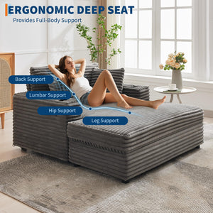 60-Inch Oversized Chaise Lounge Sofa with Charging Station & Cup Holders