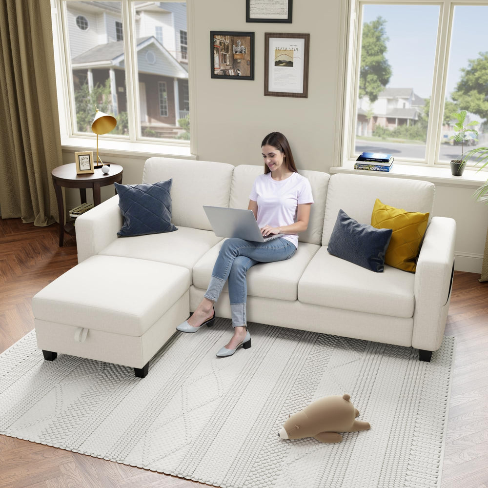 L-Shaped Sectional Sofa with Storage Ottoman
