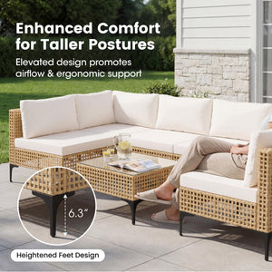 7-Piece Outdoor Wicker Sectional Sofa Set with Coffee Table