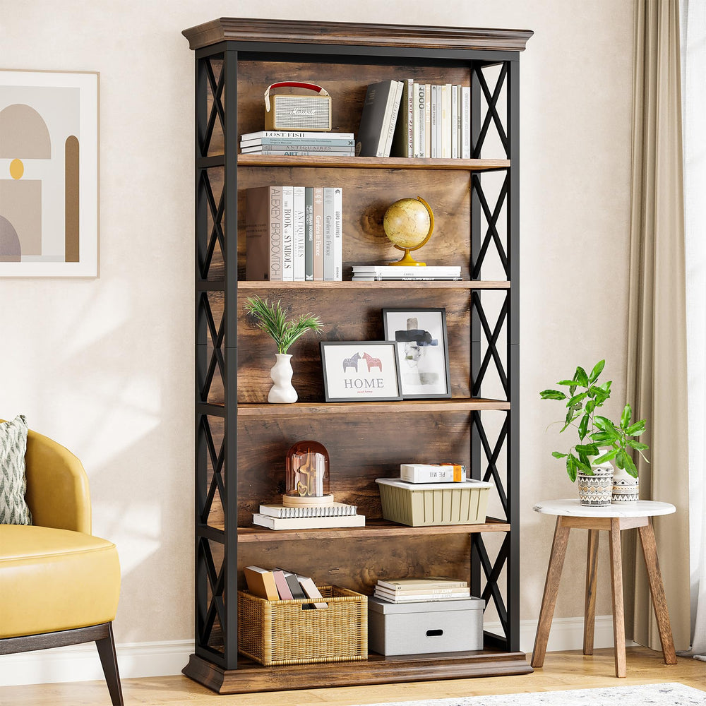 5-Tier Bookcase with X-Pattern Sides